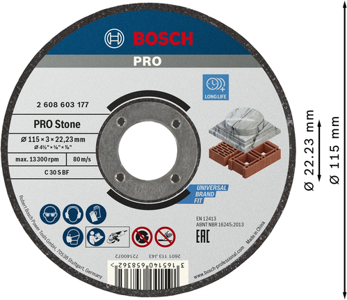 Диск для резки камня Bosch PRO 115 мм для камня и кирпича.