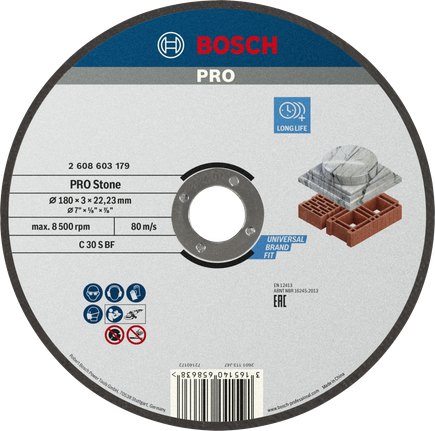Диск для резки камня Bosch PRO, 180 x 3 x 22,23 мм.