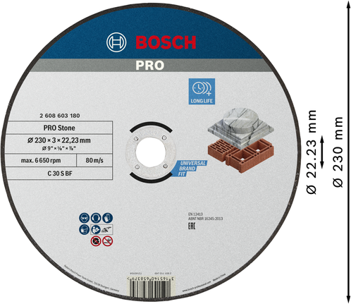 Диск для резки камня Bosch PRO, 230 x 3 x 22,23 мм.