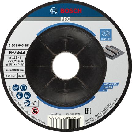 Шлифовальный диск Bosch PRO с металлическим связующим, 115 x 6 x 22,23 мм.