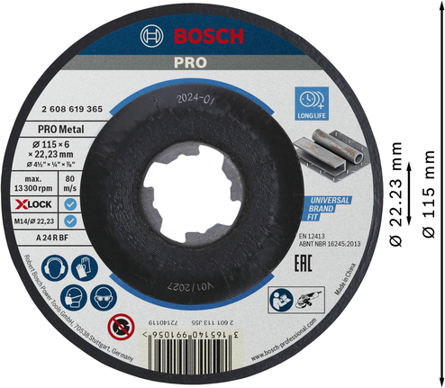 Шлифовальный диск Bosch PRO с металлическим креплением X-Lock 115 мм.