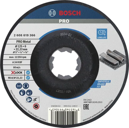 Шлифовальный диск Bosch PRO с металлическим креплением, 125x6 мм, X-Lock.