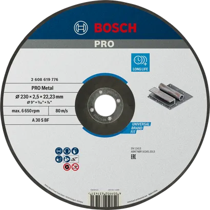 Металлический отрезной диск Bosch PRO 230 мм с увеличенным сроком службы.