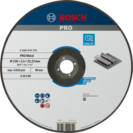 Металлический отрезной диск Bosch PRO 230 мм с увеличенным сроком службы.