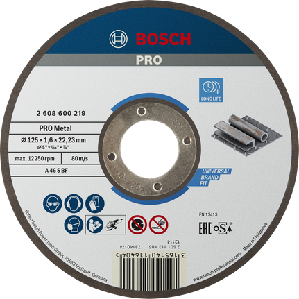 Отрезной диск Bosch PRO с металлическим креплением, 125 x 1,6 x 22,23 мм.