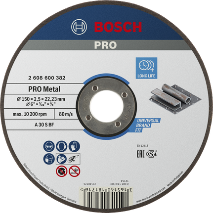 Отрезной диск Bosch PRO с металлическим покрытием, 150 x 2,5 мм.