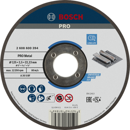 Отрезной диск Bosch PRO с металлическим покрытием, 125 x 2,5 x 22,23 мм.