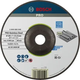 Шлифовальный диск Bosch PRO из нержавеющей стали 180 x 7 мм для нержавеющей стали.