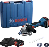 Комплект угловой шлифовальной машины Bosch GWS 18V-8 с кейсом и аккумулятором.