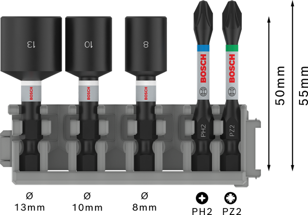Набор Bosch PRO Impact с торцевыми ключами и системой Pick and Click, 5 предметов.