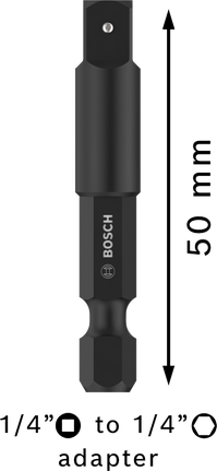 Переходник для торцевых ключей Bosch PRO с шестигранной головкой 1/4 дюйма на квадратную головку, 50 мм.