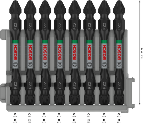 Набор из 8 двухсторонних ударных бит Bosch PRO PZ2 65 мм.
