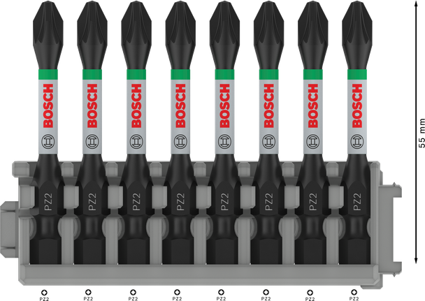 Набор из 8 бит Bosch PRO Pozidriv Impact Bit PZ2 55 мм.