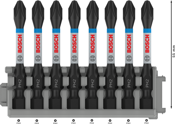 Набор бит Bosch PRO Phillips Impact PH2 55 мм, 8 предметов.