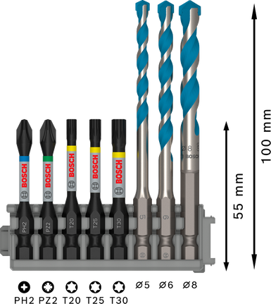 Набор Bosch PRO Impact с многофункциональными строительными свёрлами.