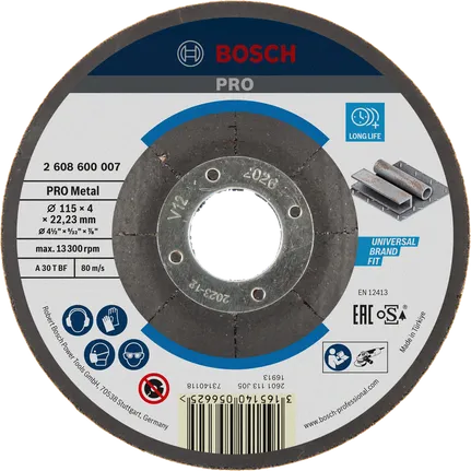 Шлифовальный диск Bosch PRO с металлическим связующим, 115 x 4 мм.