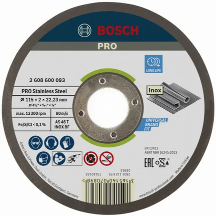 Отрезной диск Bosch PRO из нержавеющей стали диаметром 115 мм для нержавеющей стали.