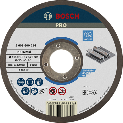 Отрезной диск Bosch PRO с металлическим креплением, 115 x 1,6 x 22,23 мм.