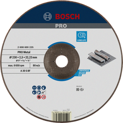 Отрезной диск Bosch PRO с металлическим креплением, 230 x 2,5 x 22,23 мм.