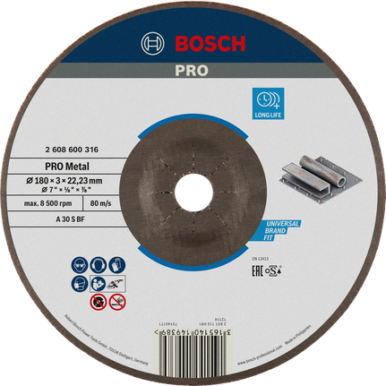 Отрезной диск Bosch PRO с металлическим креплением, 180 x 3 мм.