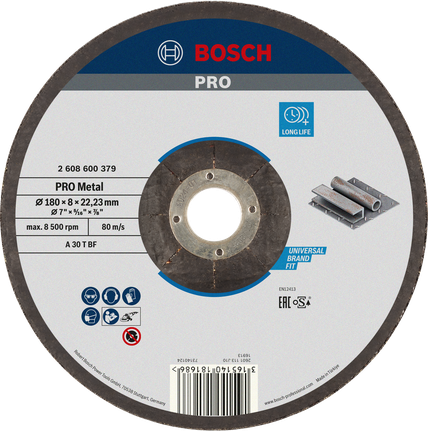 Шлифовальный диск Bosch PRO с металлическим связующим, 180 x 8 x 22,23 мм.