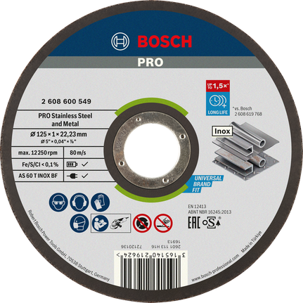 Диск для резки нержавеющей стали и металла Bosch PRO, диаметр 125 мм.