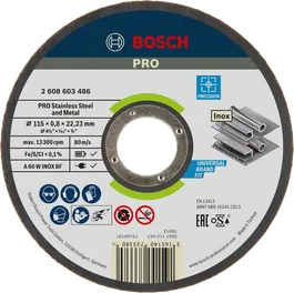 Диск для резки нержавеющей стали и металла Bosch PRO, диаметр 115 мм.