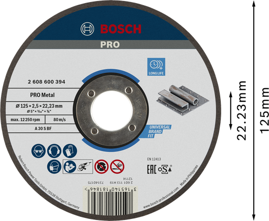 Отрезной диск Bosch PRO с металлическим покрытием, 125 x 2,5 x 22,23 мм.