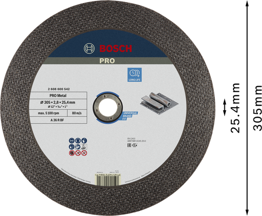 Диск для резки металла Bosch PRO Metal Bonded, диаметр 305 мм.