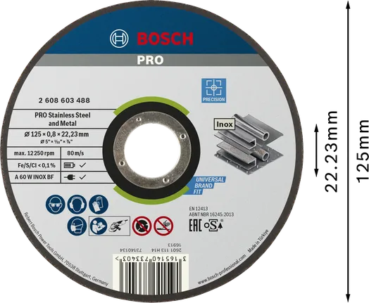 Диск для резки нержавеющей стали и металла Bosch PRO, 125 мм.