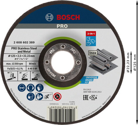 Дисковая пескоструйная машина Bosch PRO из нержавеющей стали и металла, 3-в-1, 125 мм.