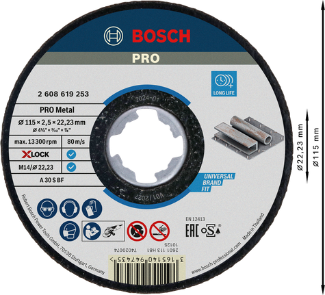 Отрезной диск Bosch PRO с металлическим креплением X-Lock 115 мм.