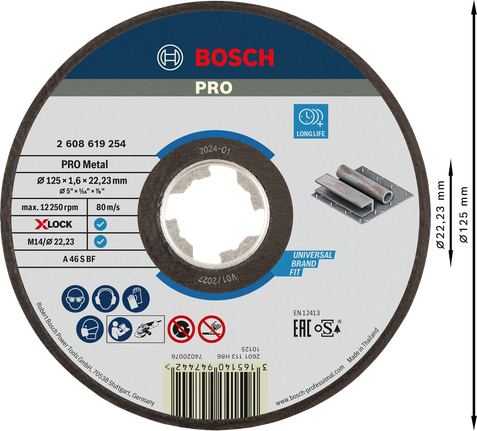 Отрезной диск Bosch PRO с металлическим креплением, 125 x 1,6 x 22,23 мм, X-Lock.