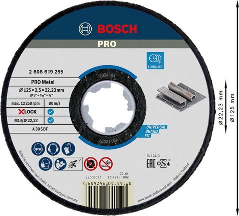Отрезной диск Bosch PRO с металлическим креплением, 125 мм, X-Lock.