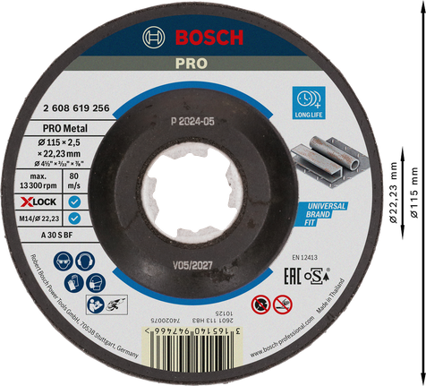 Отрезной диск Bosch PRO с металлическим креплением, 115 мм, X-Lock.