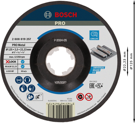 Отрезной диск Bosch PRO с металлическим креплением, 125 мм, X-Lock.