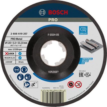 Отрезной диск Bosch PRO с металлическим креплением, 125 мм, X-Lock.