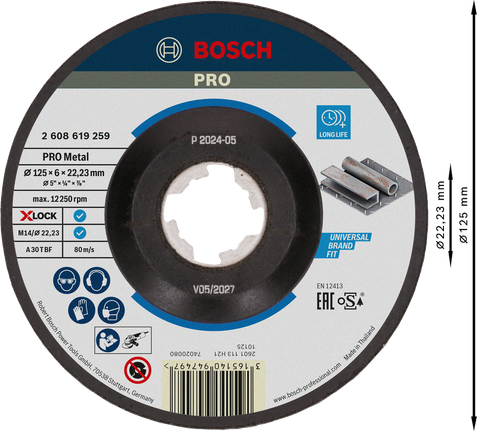 Шлифовальный диск Bosch PRO с металлическим креплением X-Lock 125 мм.