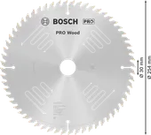 Пильный диск Bosch PRO для циркулярной пилы по дереву диаметром 254 мм обеспечивает чистый срез древесины.