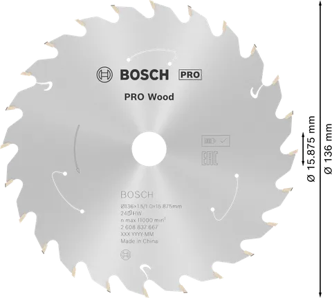 Пильный диск для аккумуляторной циркулярной пилы Bosch PRO Wood, диаметр 136 мм.