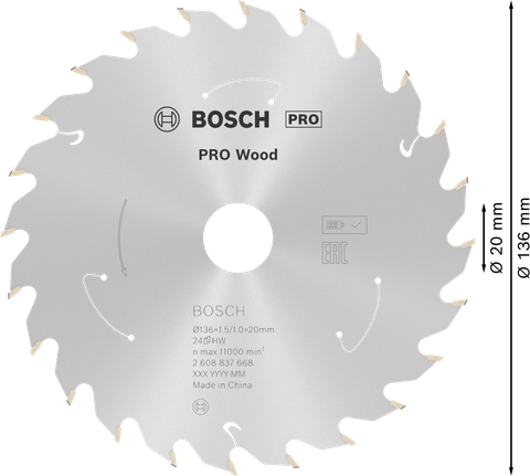 Пильный диск для аккумуляторной циркулярной пилы Bosch PRO Wood, диаметр 136 мм.