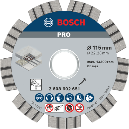 Алмазный диск Bosch PRO Concrete 115 мм для резки бетона.