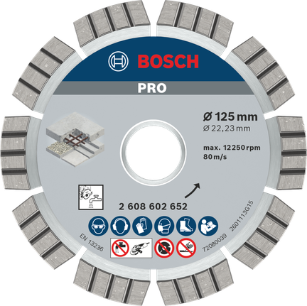 Алмазный диск Bosch PRO Concrete 125 мм для резки бетона.