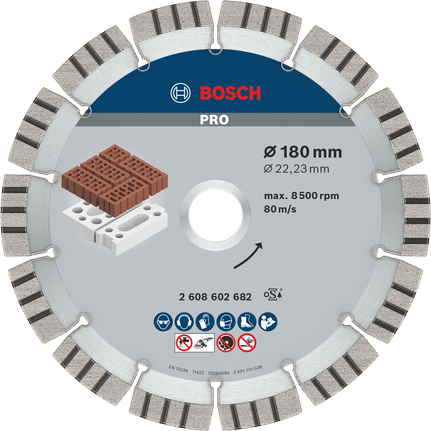 Абразивный алмазный диск Bosch PRO 180 мм для резки кирпича.