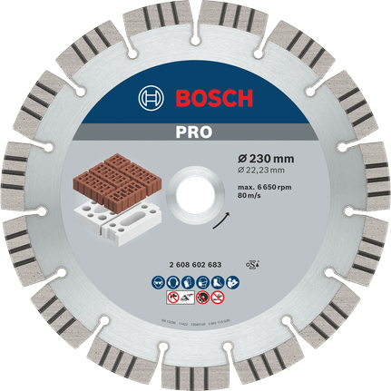 Абразивный алмазный диск Bosch PRO 230 мм для резки кирпича.