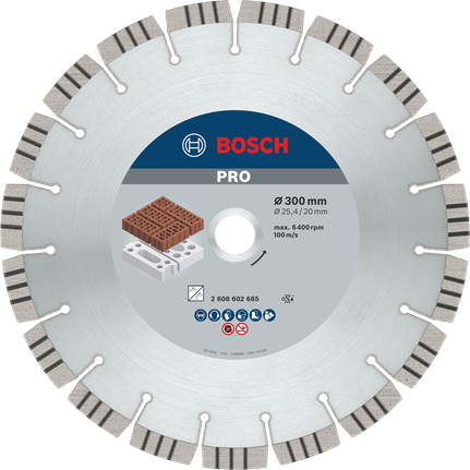 Абразивный алмазный диск Bosch PRO 300 мм для резки кирпича.