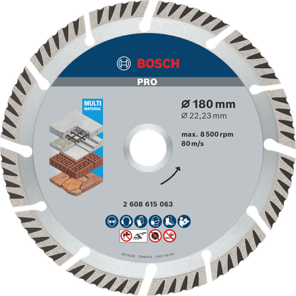 Алмазный диск Bosch PRO Multi Material, 180 мм для резки камня и кирпича.