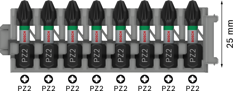 Ударная бита Bosch PRO Pozidriv PZ2 25 мм, 8 шт.
