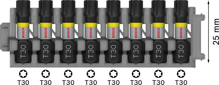 Набор ударных бит Bosch PRO Torx T30 25 мм, 8 предметов.