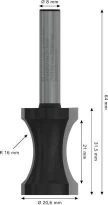 Фреза Bosch PRO Staff Bead R16, хвостовик 8 мм.